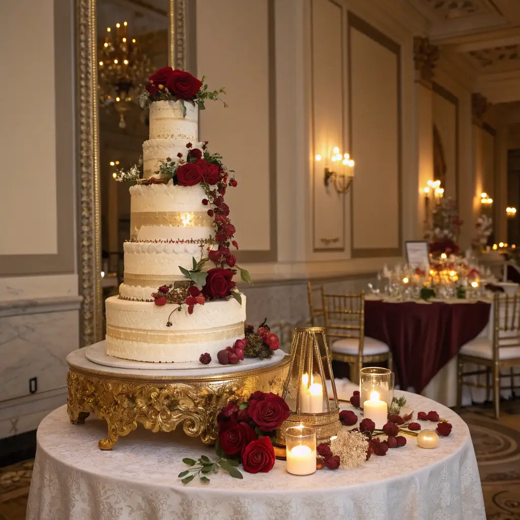 2679luxury autumn wedding cake ballroom display