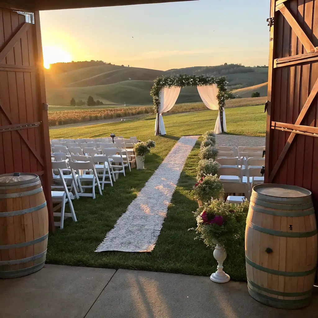 2704barn doorway sunset wedding ceremony