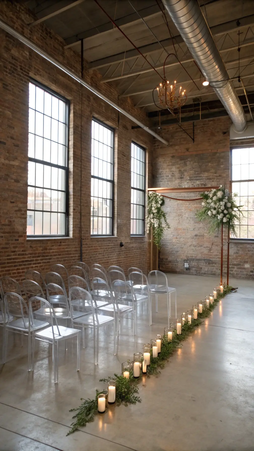 2716modern loft ceremony industrial windows copper arch