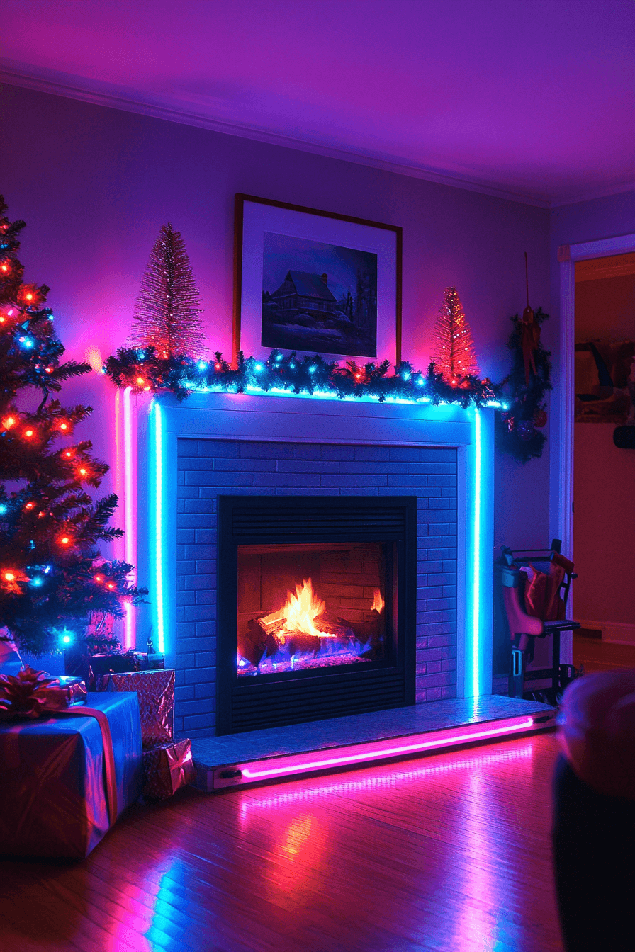 19 neon bright fireplace festivity