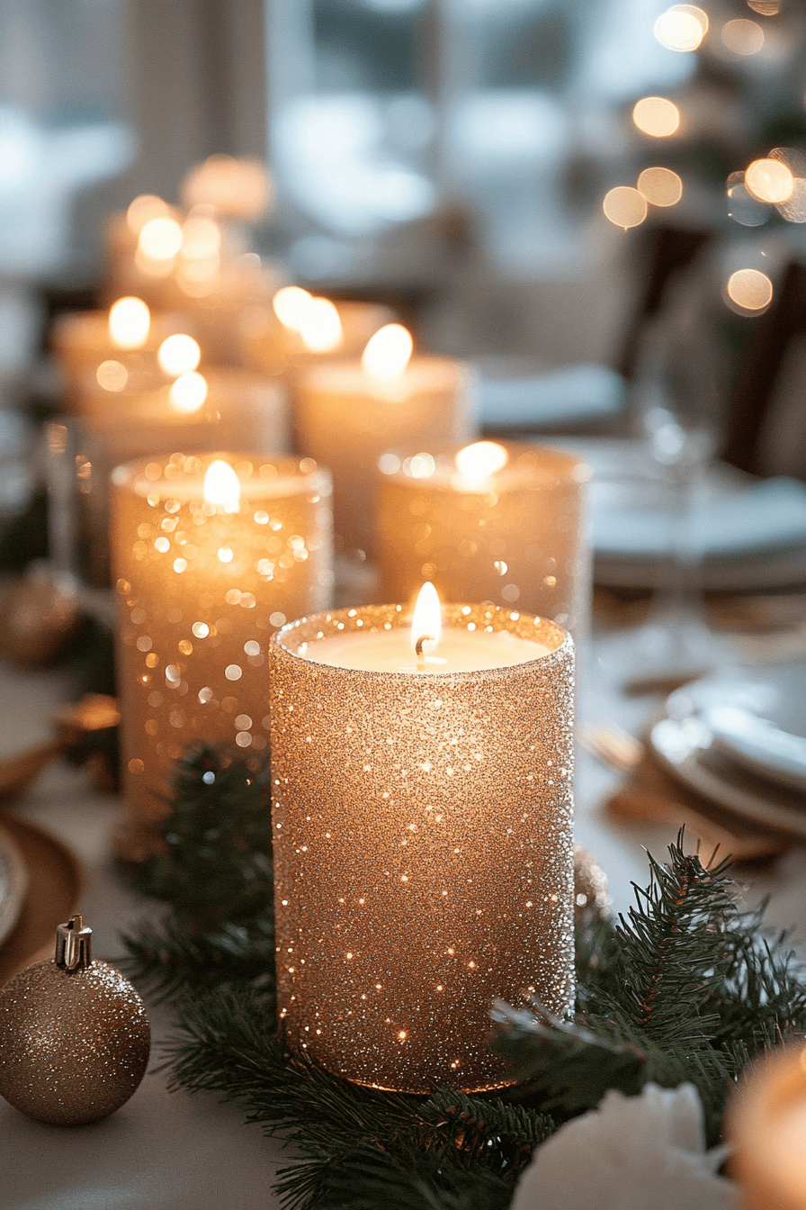 2 glitter candle holiday shine