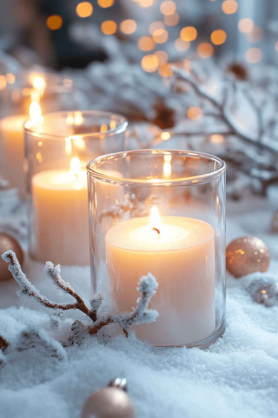 6 snowlit candle winter display