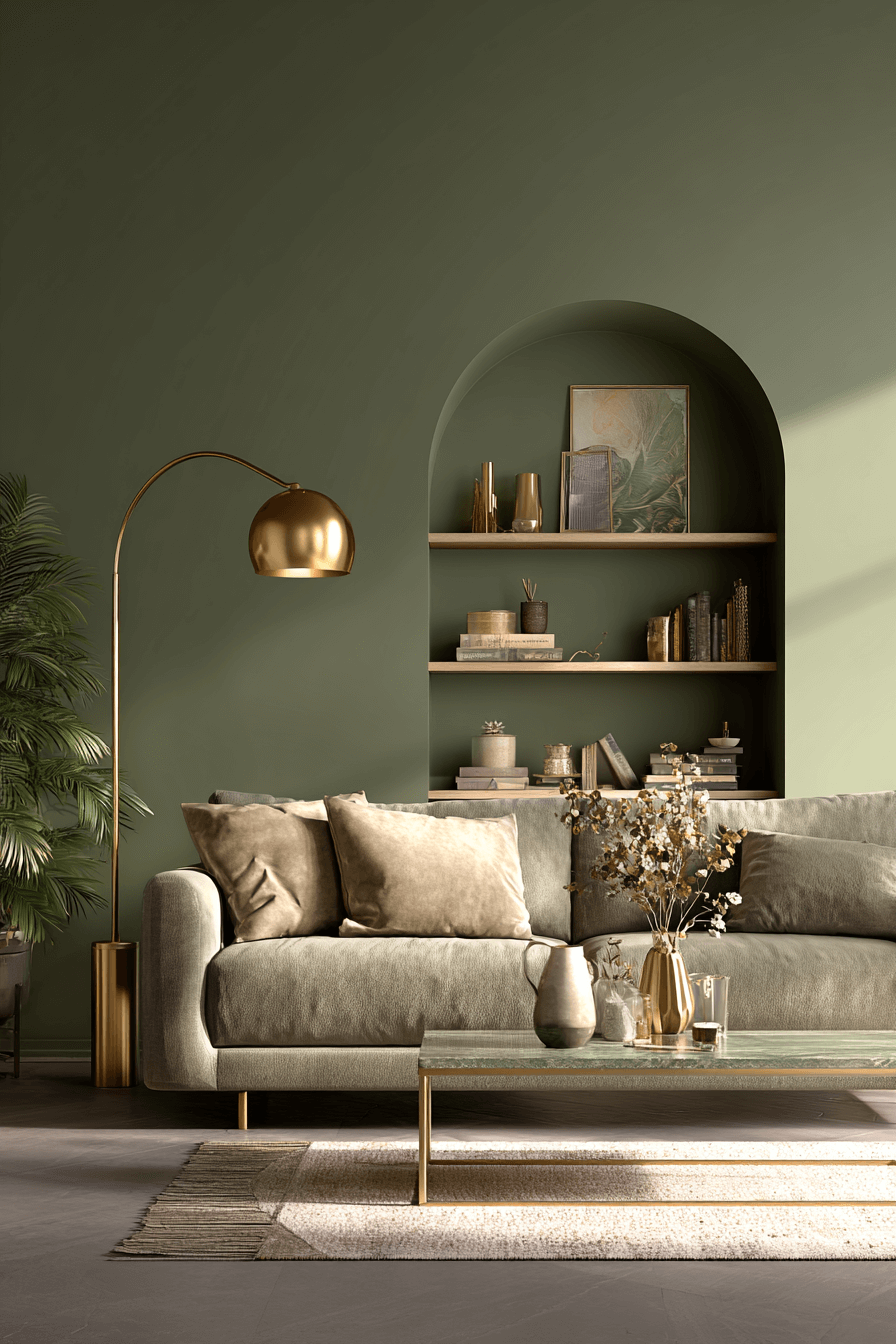 13 olive living room with metallic glow