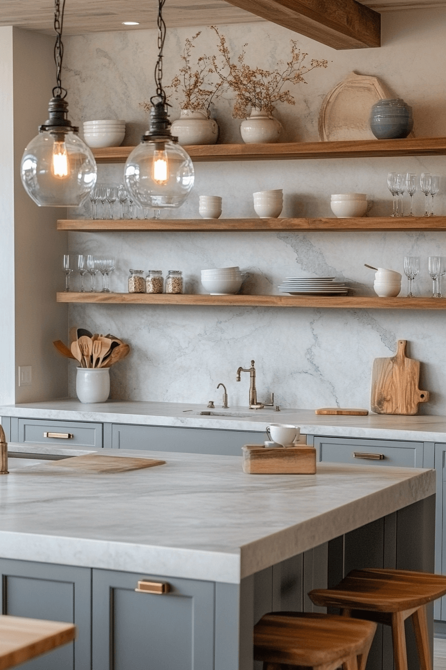 16 polished open shelf kitchens
