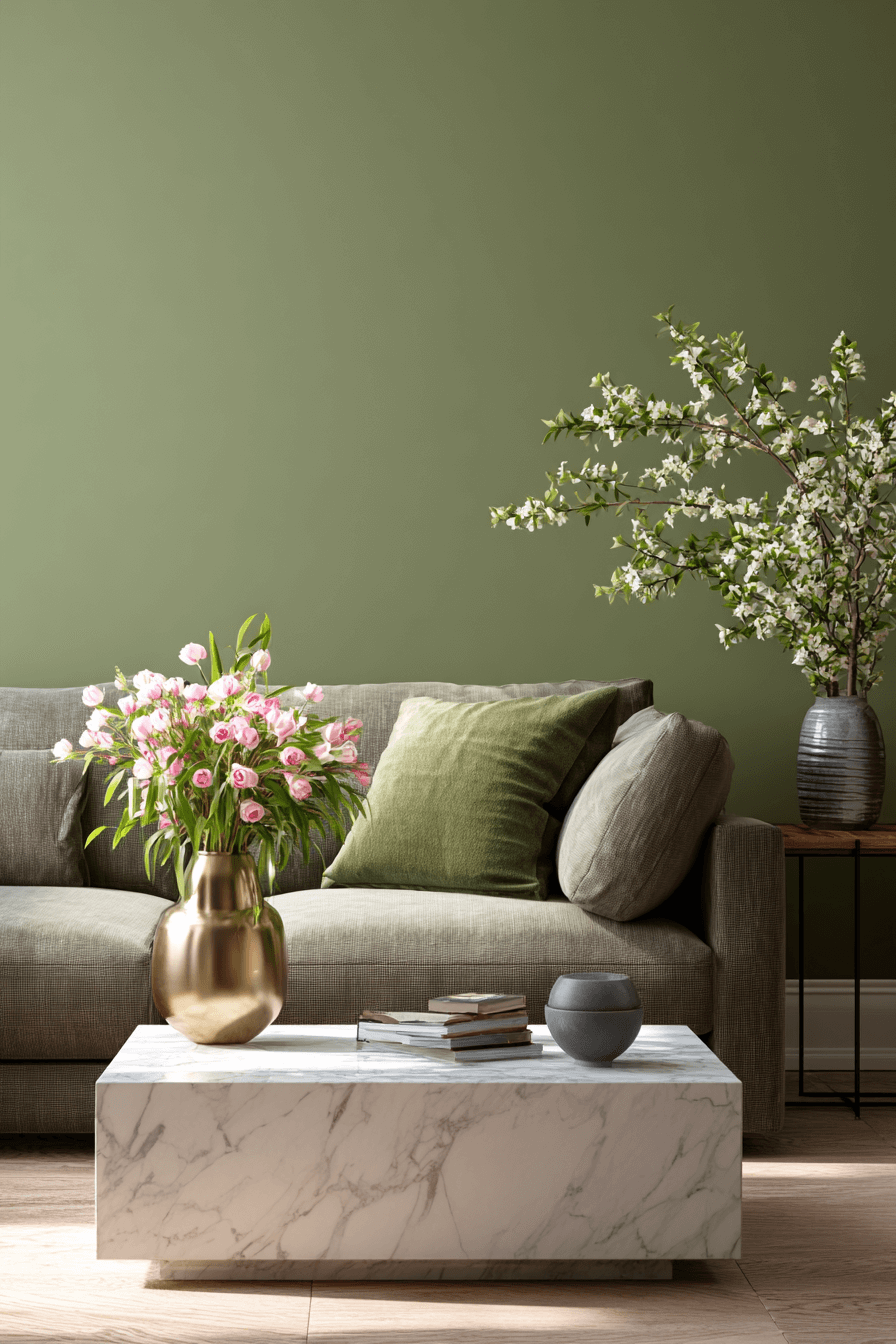 17 stone accented olive living room