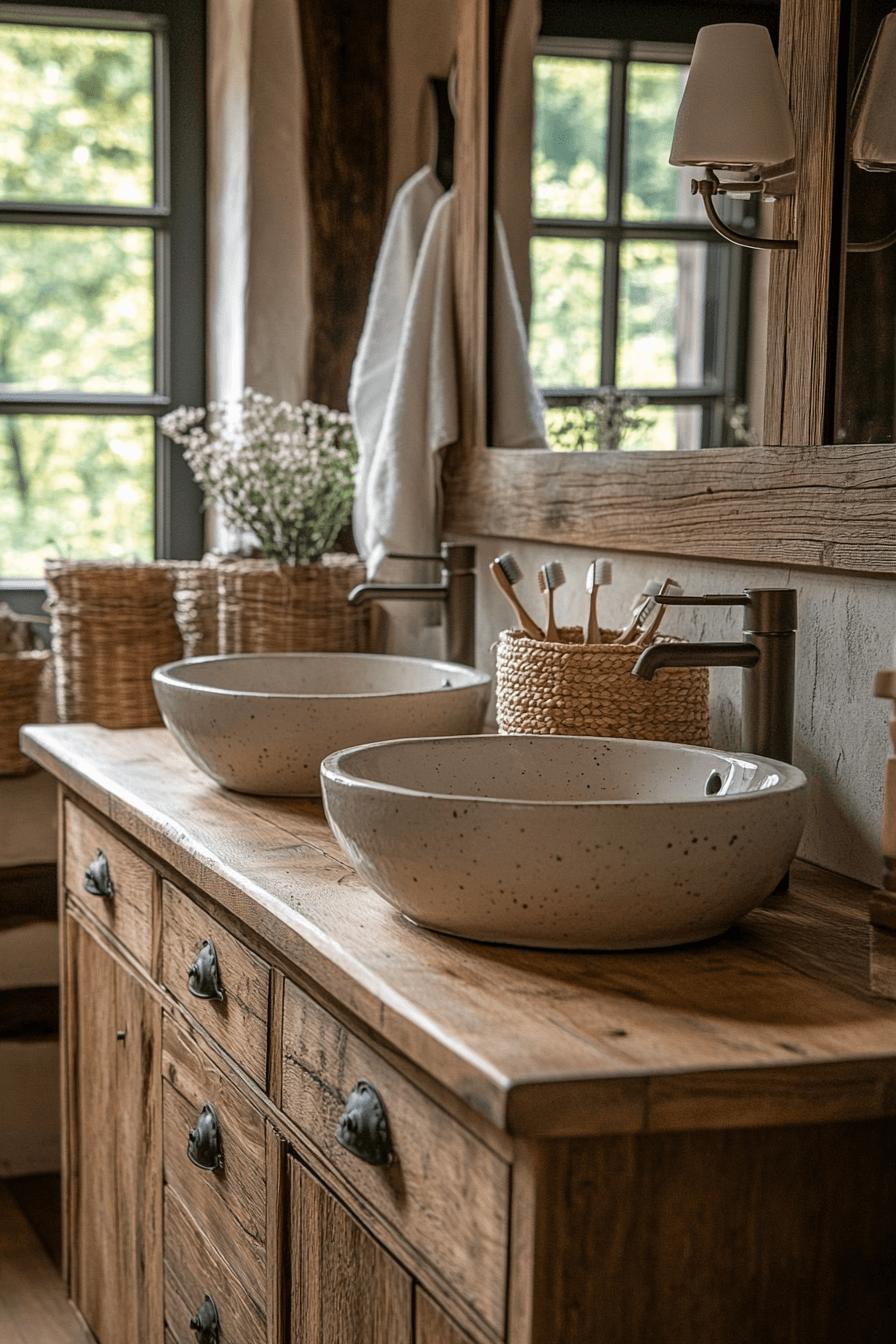 2 warm rustic wood vanity