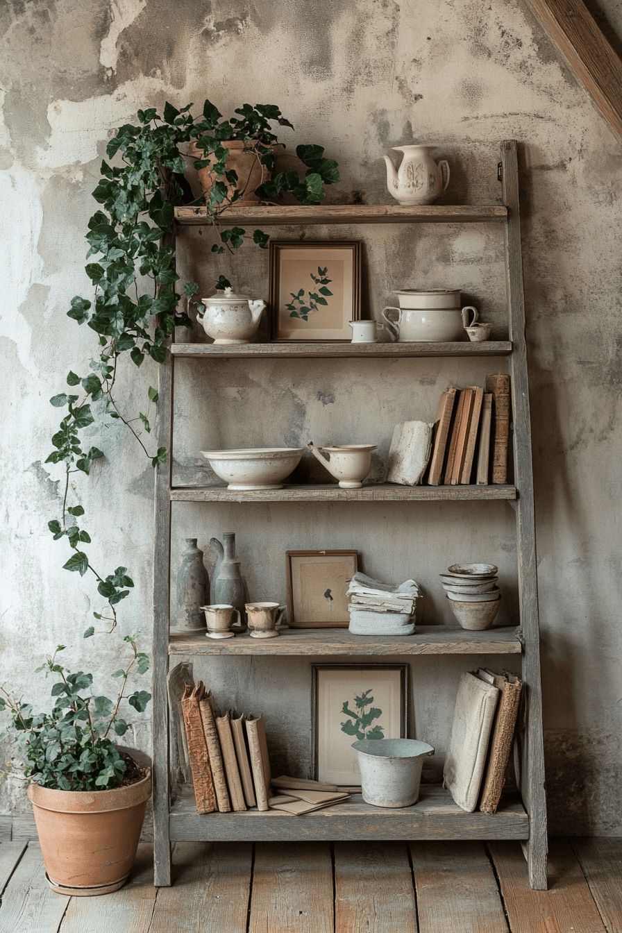 20 vertical rustic ladder shelf