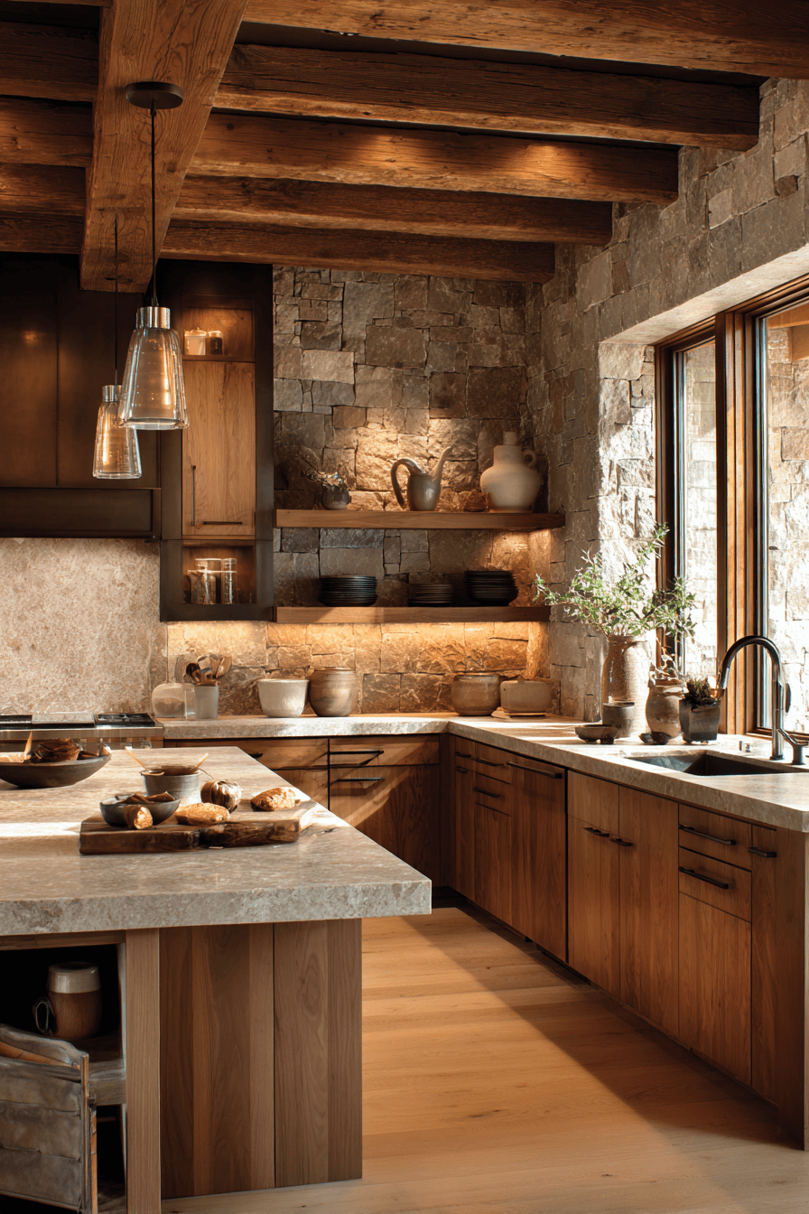25 wood and stone kitchen