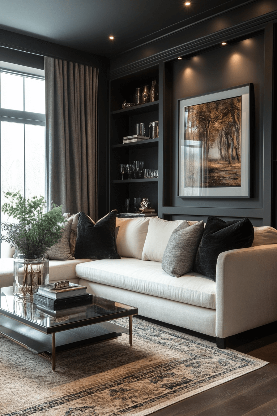 27 elegant dark grey living room inspiration