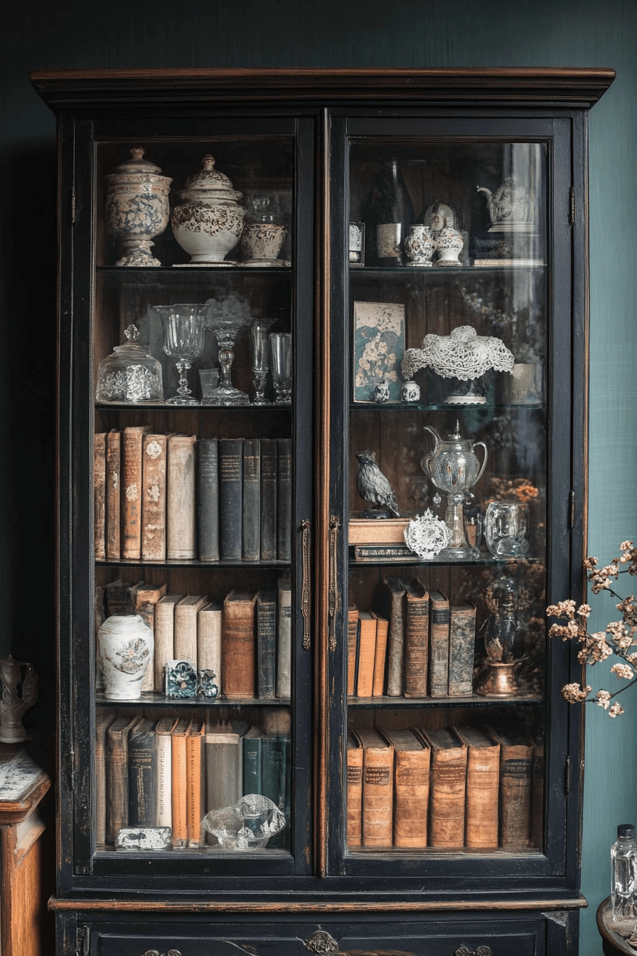 4 mullioned glass library case