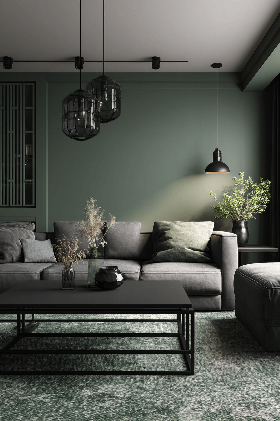 5 olive living room with charcoal contrast