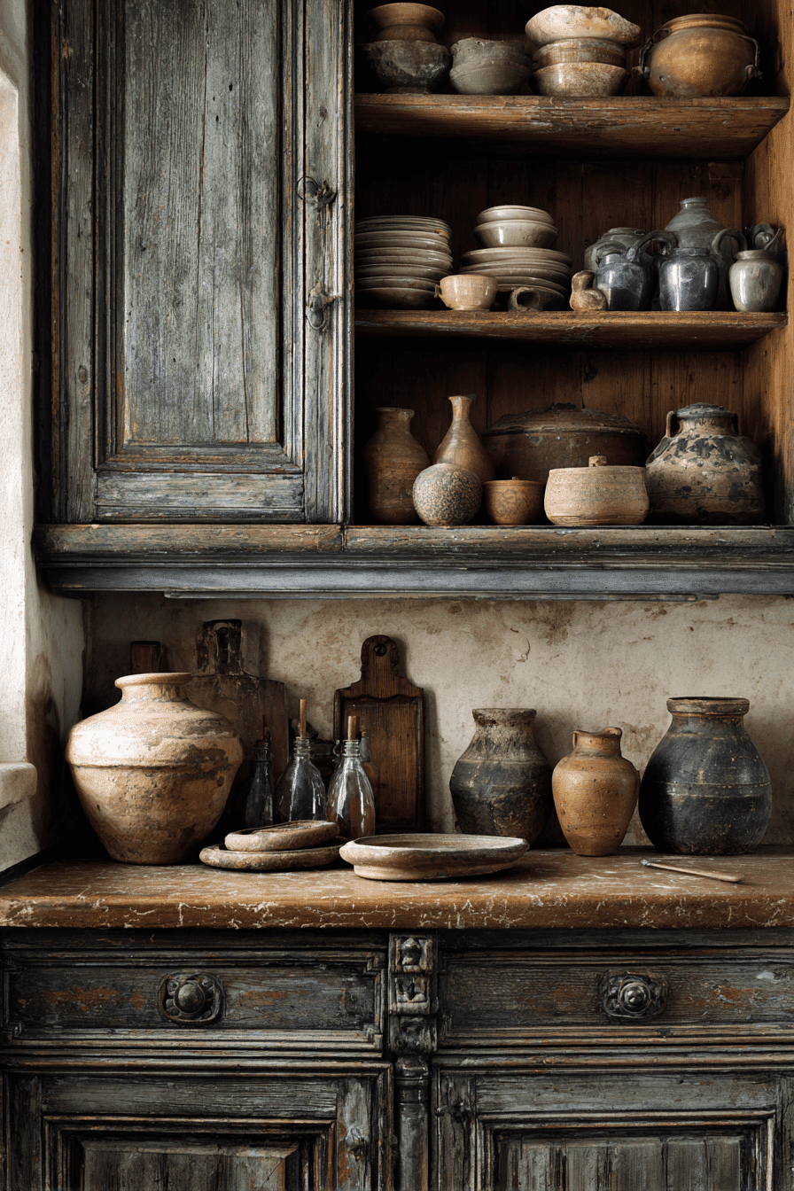 6 rustic aged kitchen cabinets