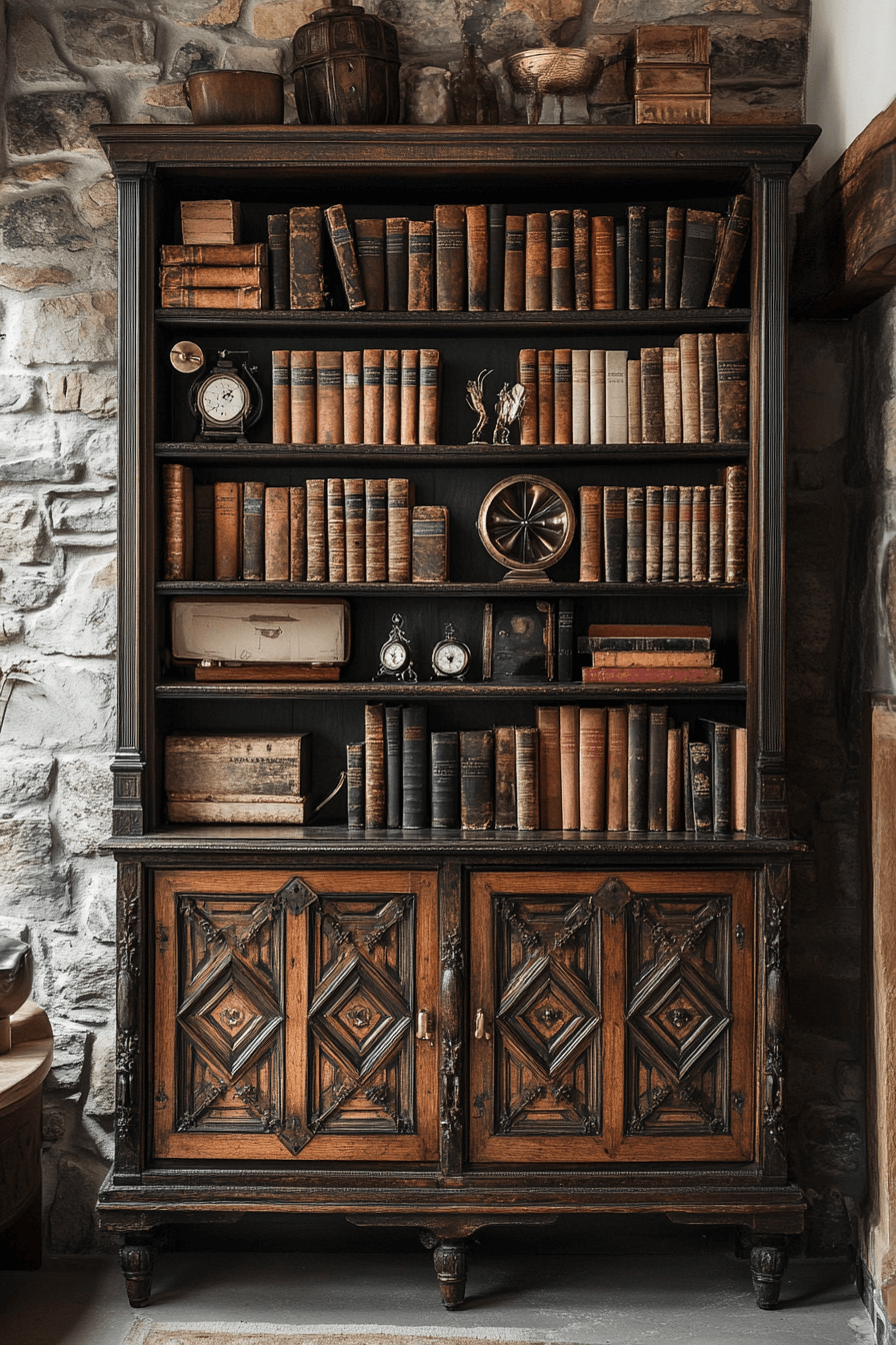 8 geometric jacobean book cabinet