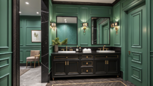 sage green and black bathroom