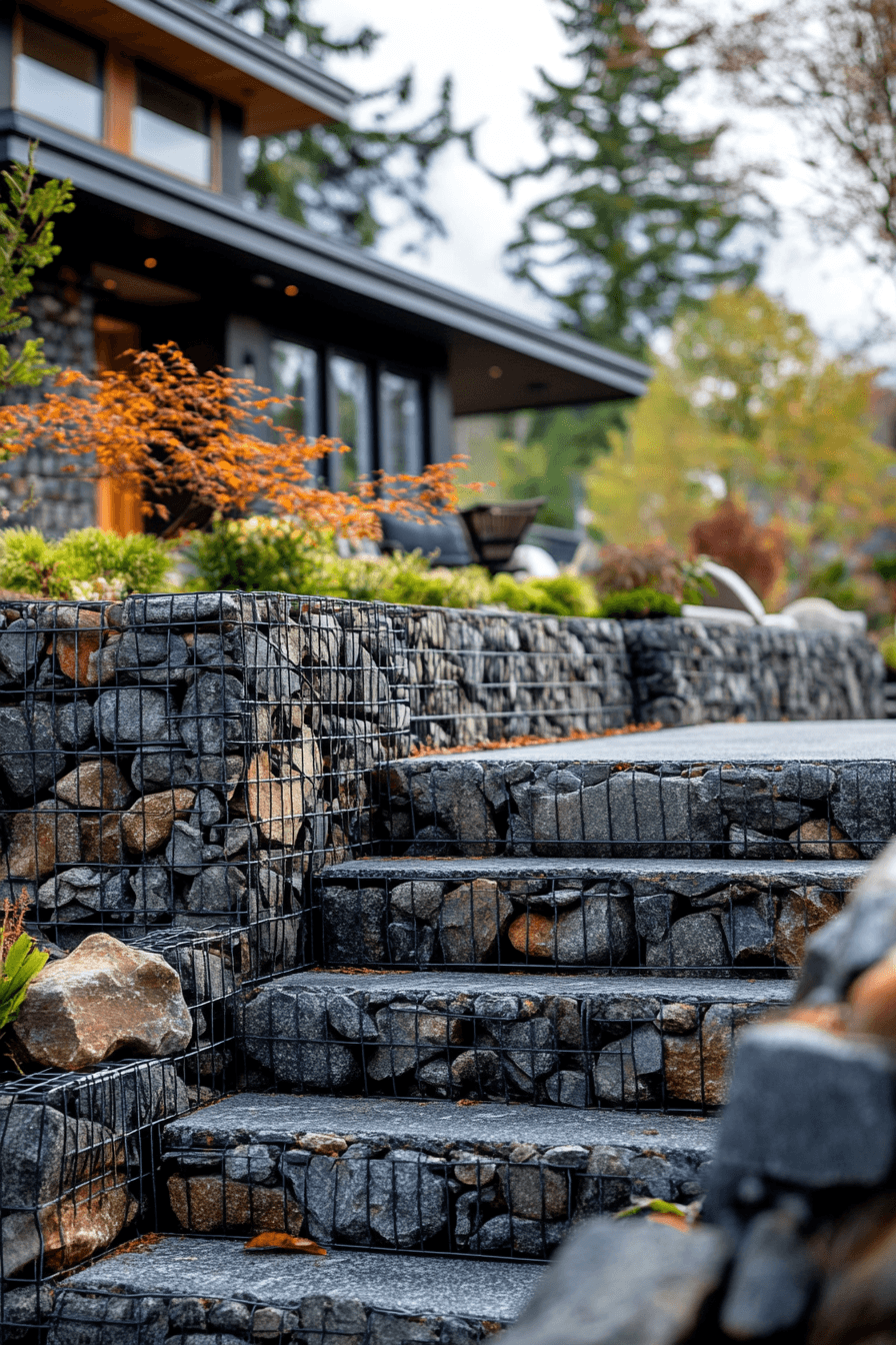 16 stone filled fence structure