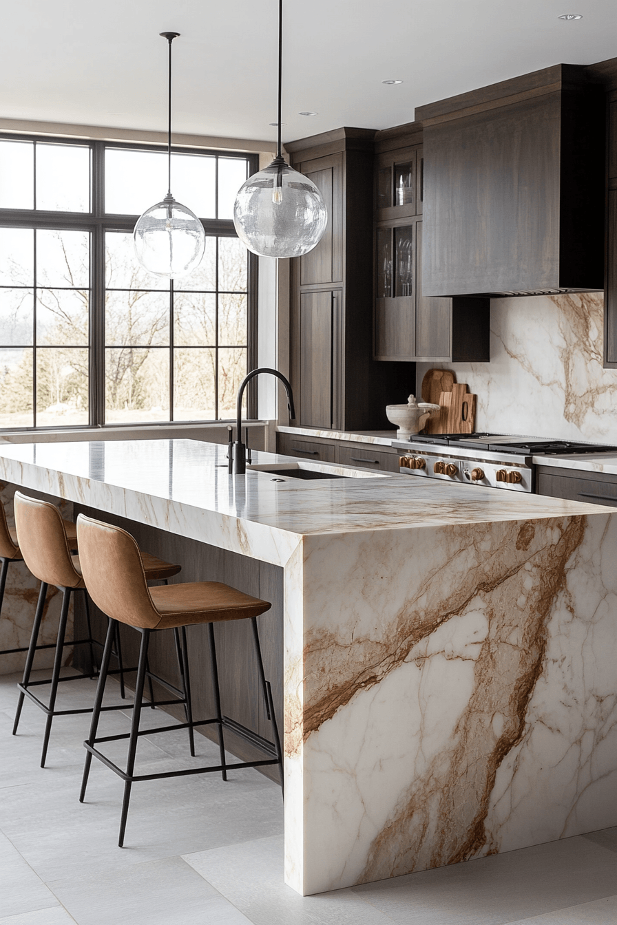 17 sculpted waterfall island design