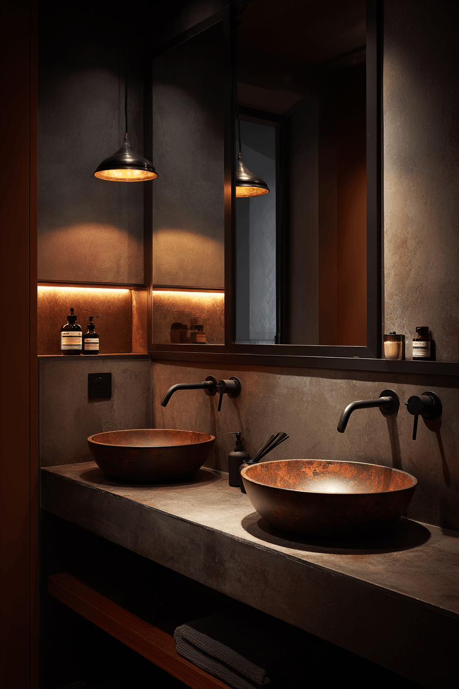 21 warm dark bathroom space