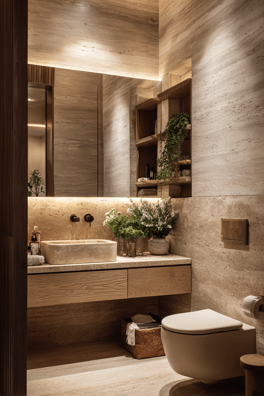 24 travertine calm bath room