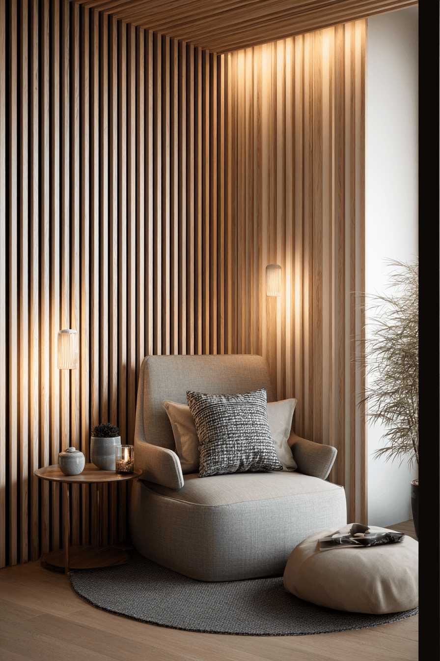 25 slatted warm wood space