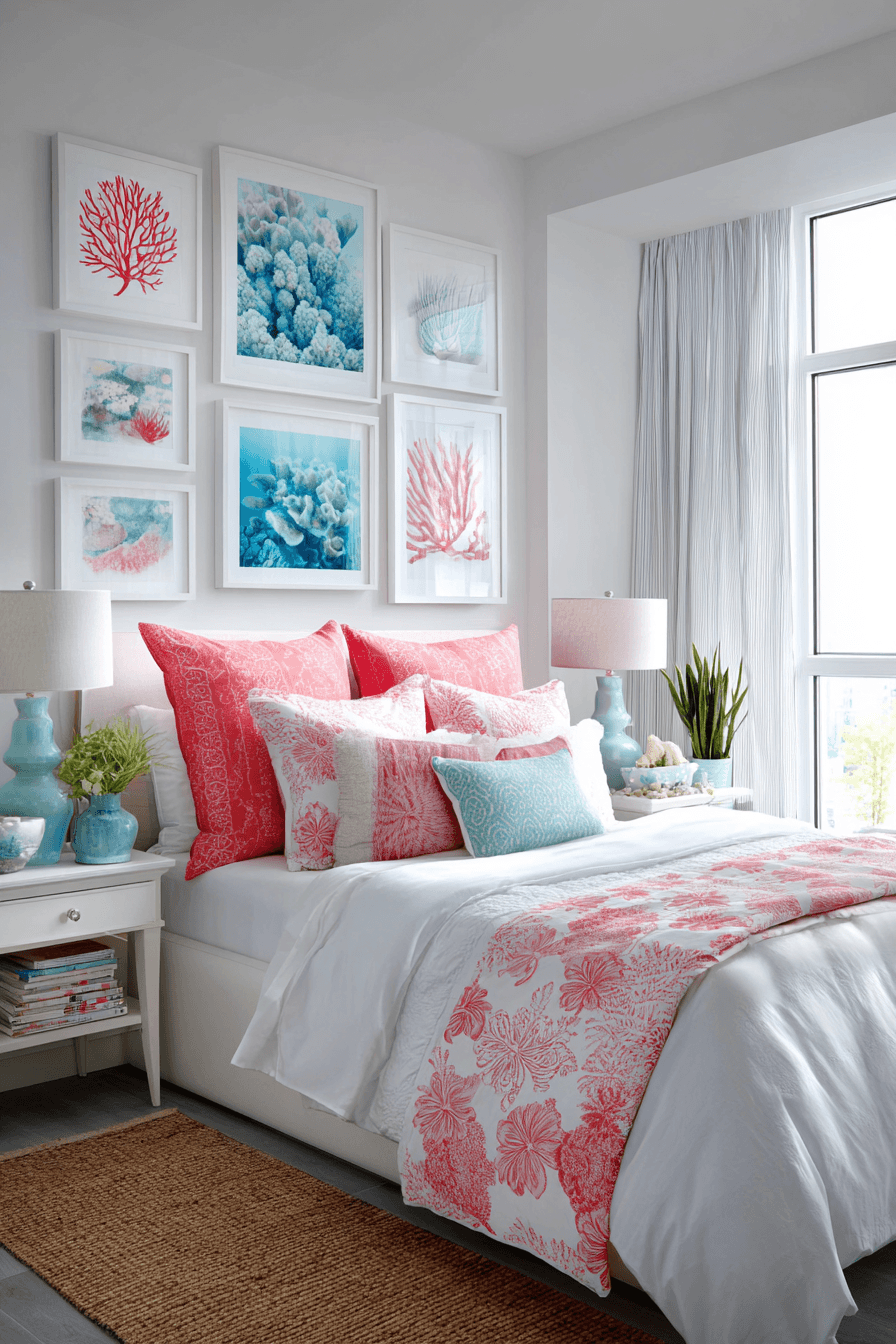27 coral pop coastal bedroom