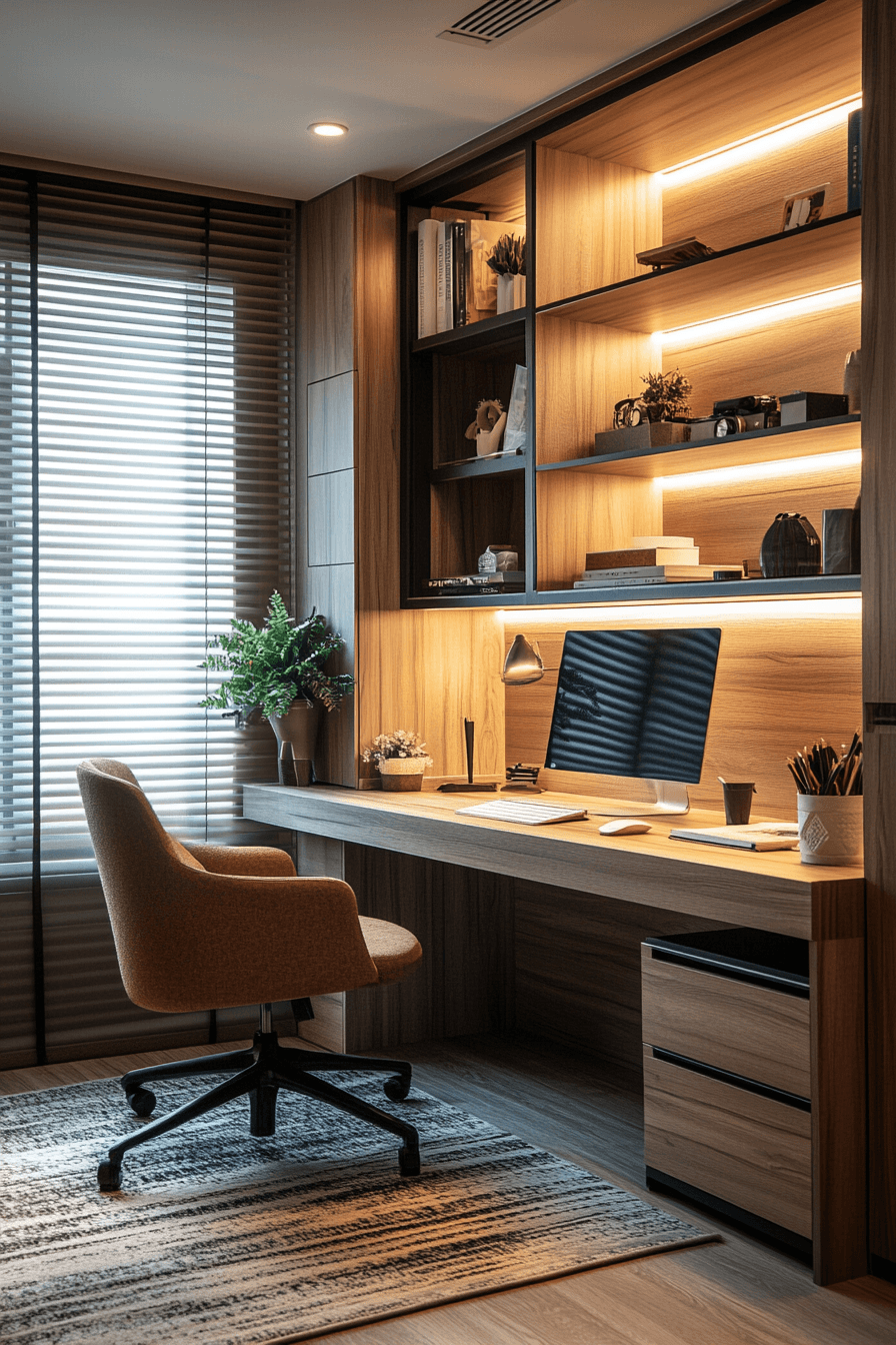 7 wood warm cozy office