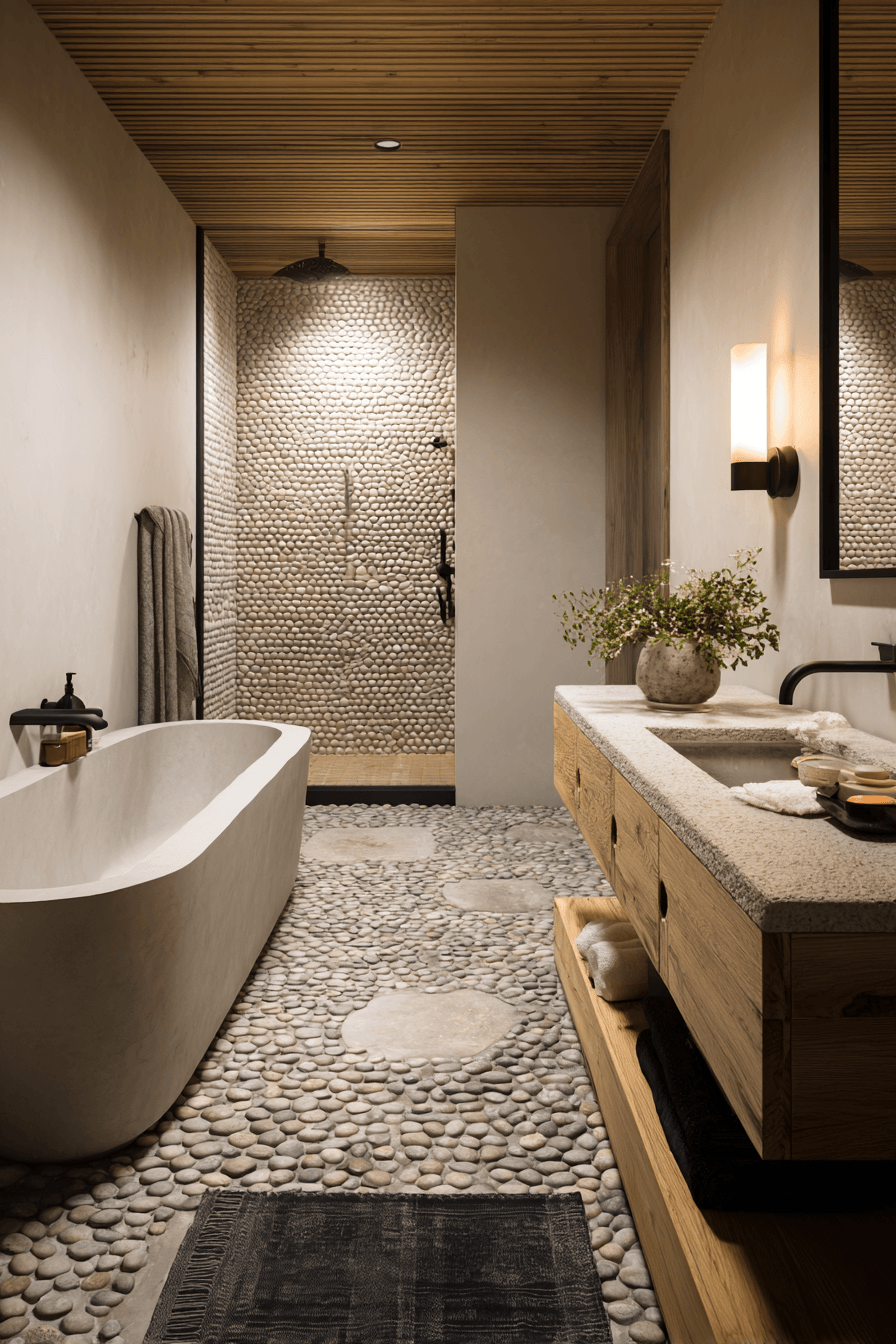 9 pebble ground bath room